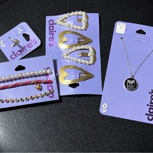 Claire's Accessories.Pearl Gold Heart Barrettes,Peace Sign Ring, French Fry Nick